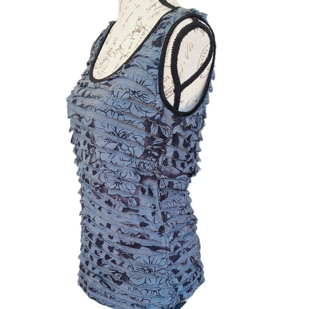 Lavish Fairy Grunge Tiered Ruffle Floral Leopard Tank Top M Blue Gray Womens